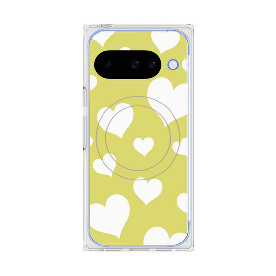 プレミアムスクエアケース with Pixelsnap［ Dot Hearts - Yellow ］