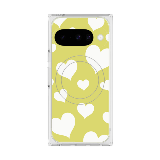 プレミアムスクエアケース with Pixelsnap［ Dot Hearts - Yellow ］