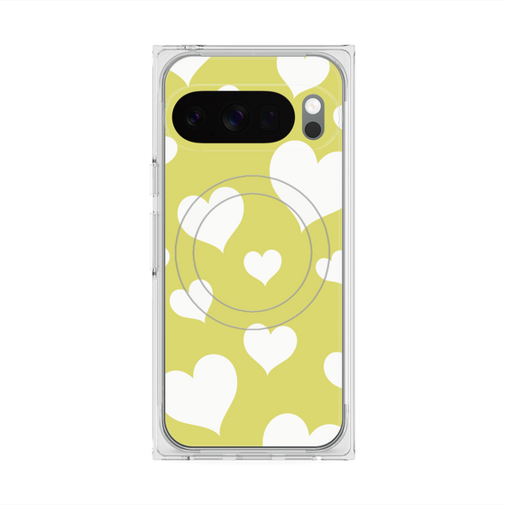 プレミアムスクエアケース with Pixelsnap［ Dot Hearts - Yellow ］