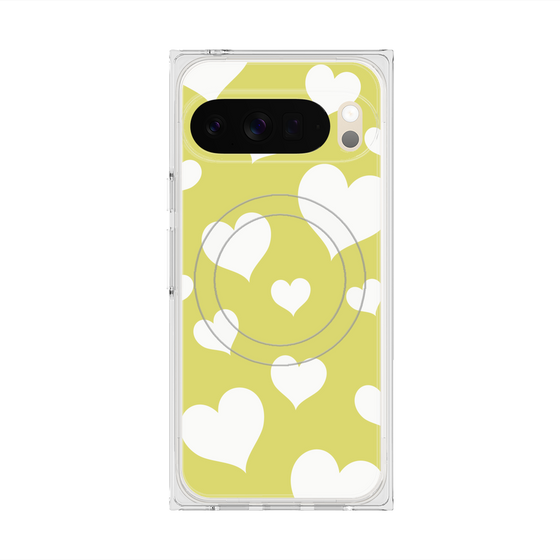 プレミアムスクエアケース with Pixelsnap［ Dot Hearts - Yellow ］