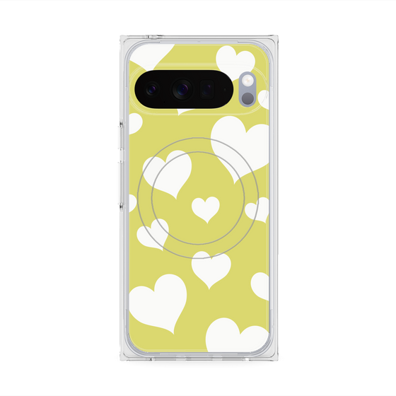 プレミアムスクエアケース with Pixelsnap［ Dot Hearts - Yellow ］
