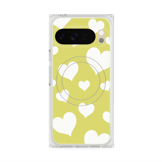 プレミアムスクエアケース with Pixelsnap［ Dot Hearts - Yellow ］