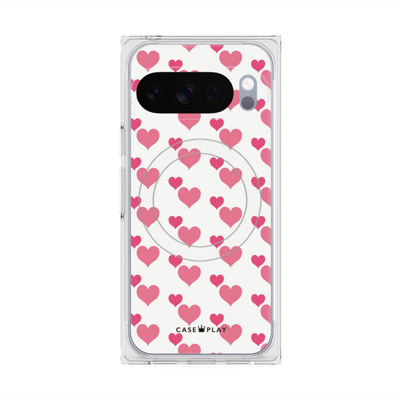 プレミアムスクエアケース with Pixelsnap［ Stripe Hearts - Pink ］