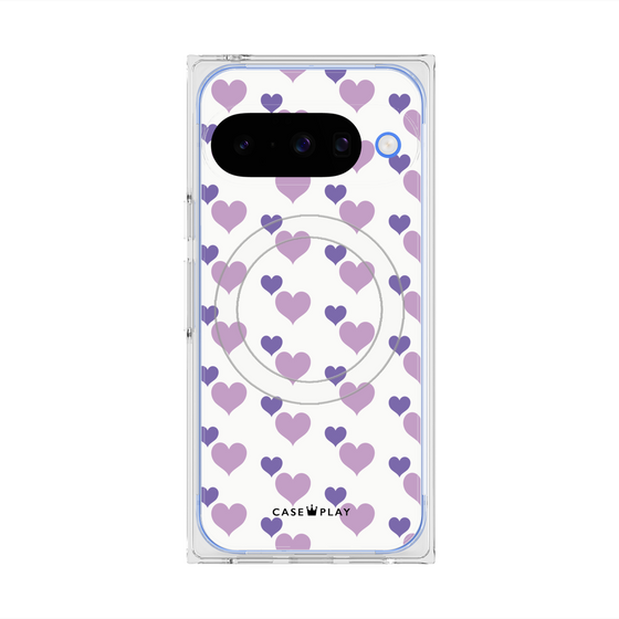 プレミアムスクエアケース with Pixelsnap［ Stripe Hearts - Purple ］