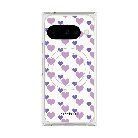 プレミアムスクエアケース with Pixelsnap［ Stripe Hearts - Purple ］