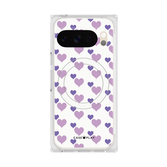 プレミアムスクエアケース with Pixelsnap［ Stripe Hearts - Purple ］