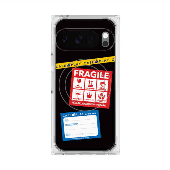 プレミアムスクエアケース with Pixelsnap［ FRAGILE Stickers - Black ］