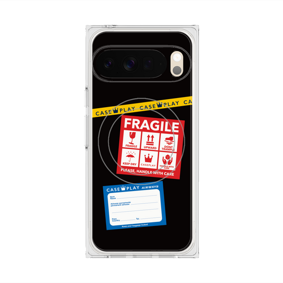 プレミアムスクエアケース with Pixelsnap［ FRAGILE Stickers - Black ］