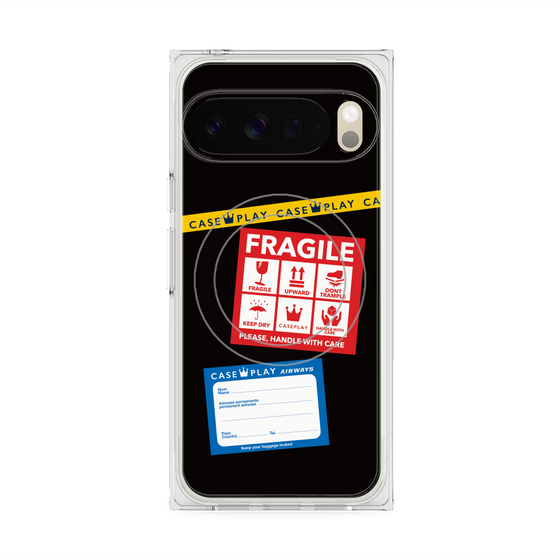 プレミアムスクエアケース with Pixelsnap［ FRAGILE Stickers - Black ］