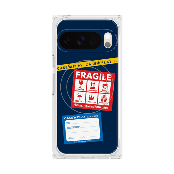 プレミアムスクエアケース with Pixelsnap［ FRAGILE Stickers - Navy ］