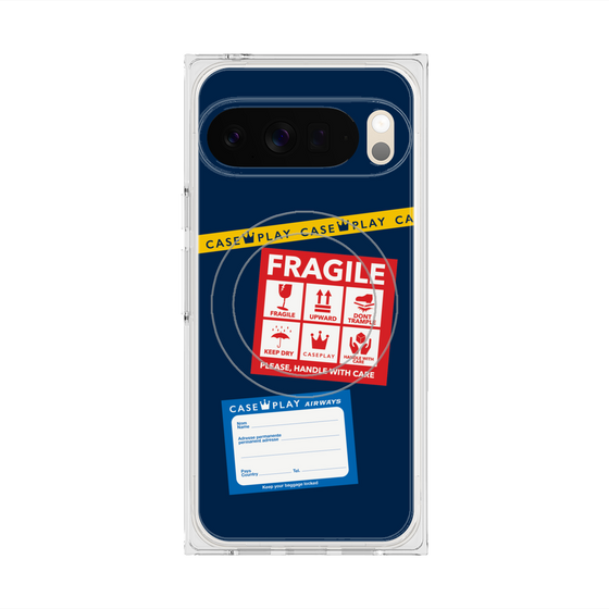 プレミアムスクエアケース with Pixelsnap［ FRAGILE Stickers - Navy ］