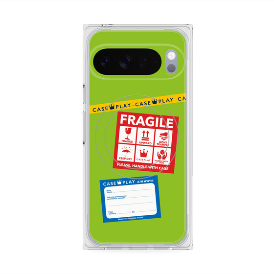 プレミアムスクエアケース with Pixelsnap［ FRAGILE Stickers - Green ］