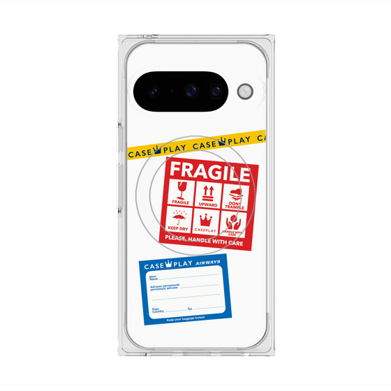 プレミアムスクエアケース with Pixelsnap［ FRAGILE Stickers - White ］