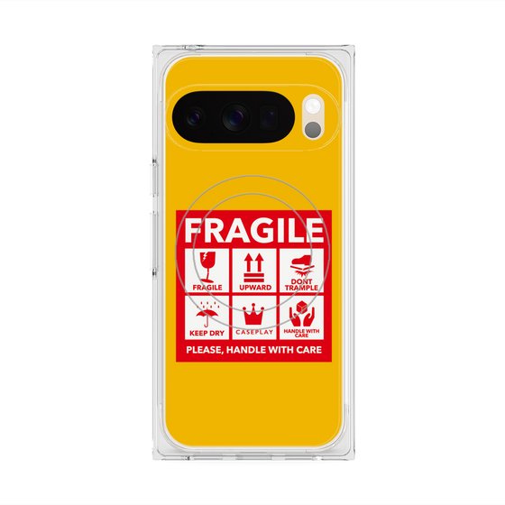 プレミアムスクエアケース with Pixelsnap［ FRAGILE Sticker - Yellow ］