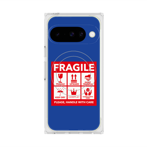 プレミアムスクエアケース with Pixelsnap［ FRAGILE Sticker - Blue ］