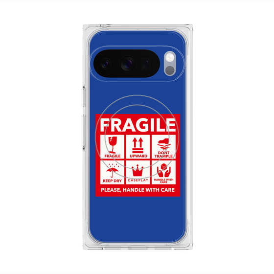 プレミアムスクエアケース with Pixelsnap［ FRAGILE Sticker - Blue ］