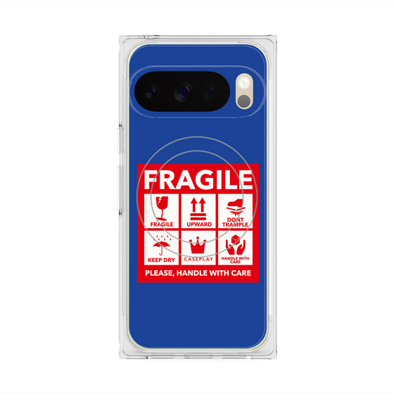 プレミアムスクエアケース with Pixelsnap［ FRAGILE Sticker - Blue ］