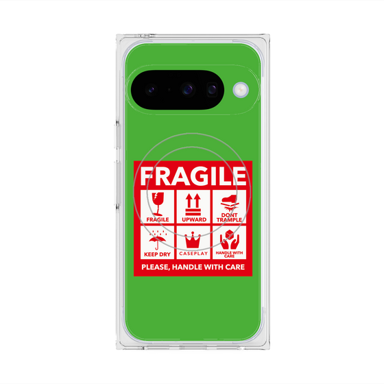 プレミアムスクエアケース with Pixelsnap［ FRAGILE Sticker - Green ］