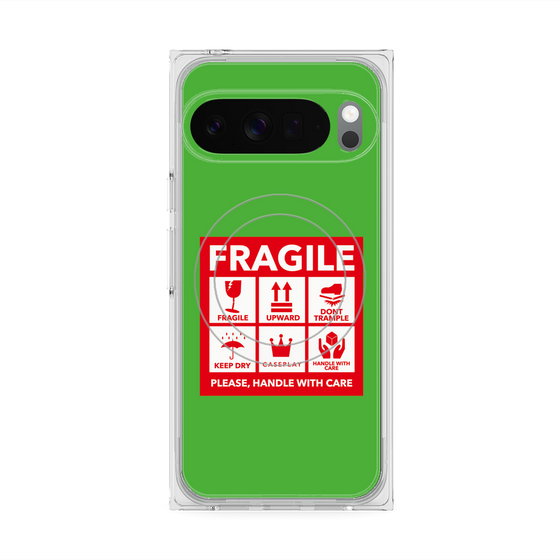 プレミアムスクエアケース with Pixelsnap［ FRAGILE Sticker - Green ］