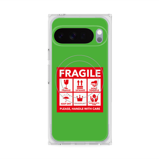 プレミアムスクエアケース with Pixelsnap［ FRAGILE Sticker - Green ］