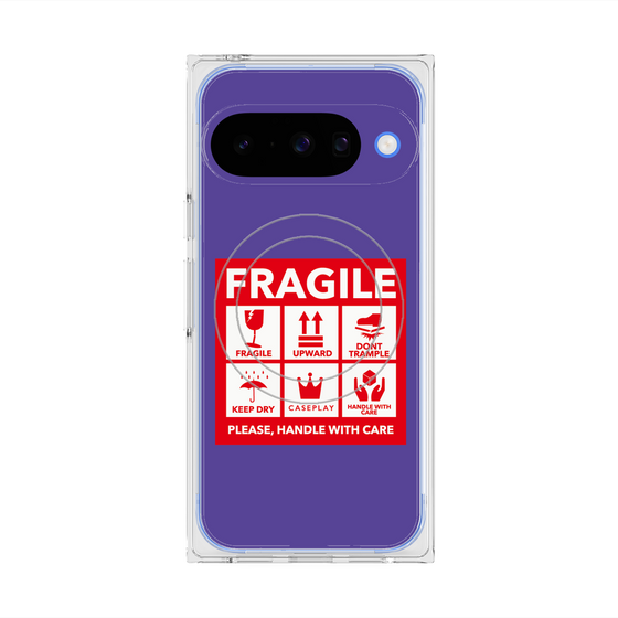 プレミアムスクエアケース with Pixelsnap［ FRAGILE Sticker - Purple ］