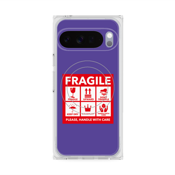 プレミアムスクエアケース with Pixelsnap［ FRAGILE Sticker - Purple ］