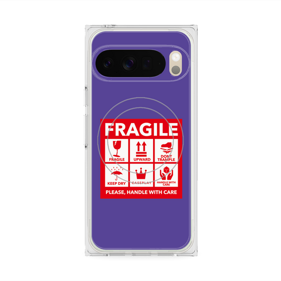 プレミアムスクエアケース with Pixelsnap［ FRAGILE Sticker - Purple ］