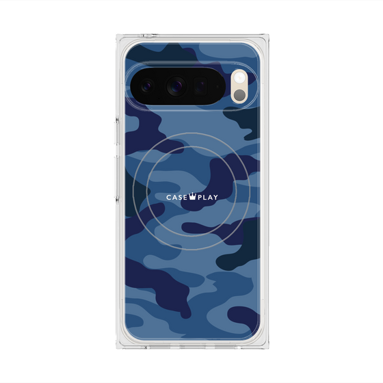 プレミアムスクエアケース with Pixelsnap［ Camouflage - Blue ］