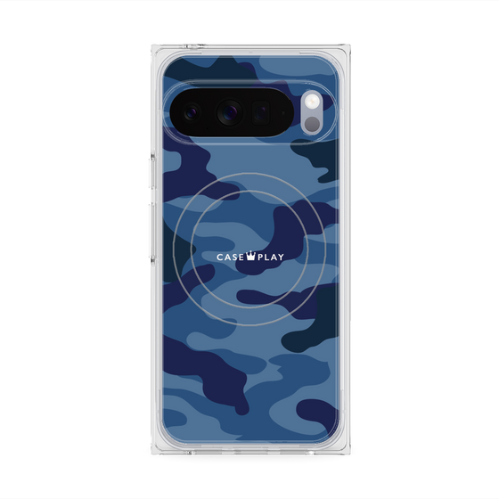 プレミアムスクエアケース with Pixelsnap［ Camouflage - Blue ］