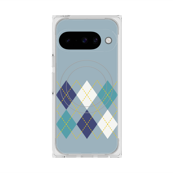プレミアムスクエアケース with Pixelsnap［ Nordic Argyle - Blue ］