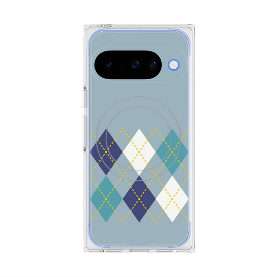 プレミアムスクエアケース with Pixelsnap［ Nordic Argyle - Blue ］
