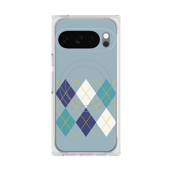 プレミアムスクエアケース with Pixelsnap［ Nordic Argyle - Blue ］