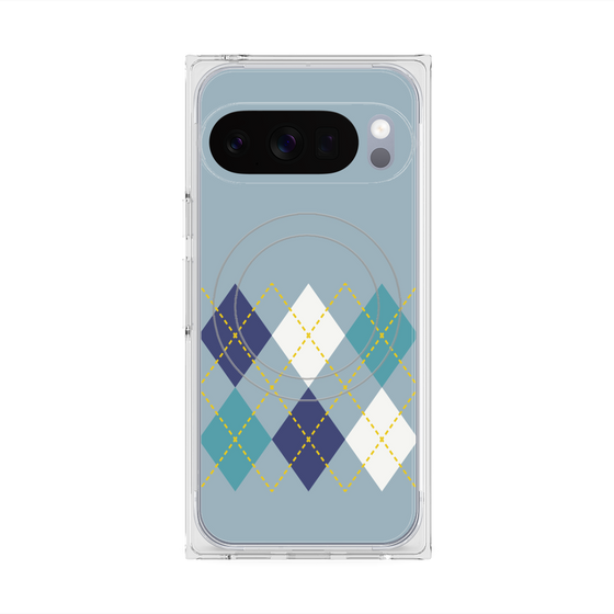 プレミアムスクエアケース with Pixelsnap［ Nordic Argyle - Blue ］