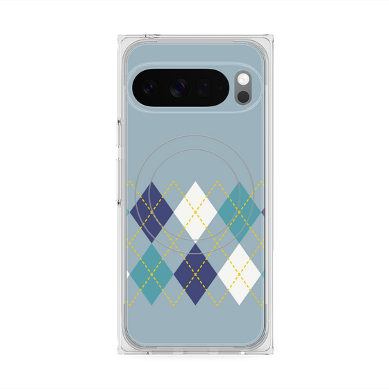 プレミアムスクエアケース with Pixelsnap［ Nordic Argyle - Blue ］