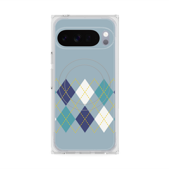 プレミアムスクエアケース with Pixelsnap［ Nordic Argyle - Blue ］