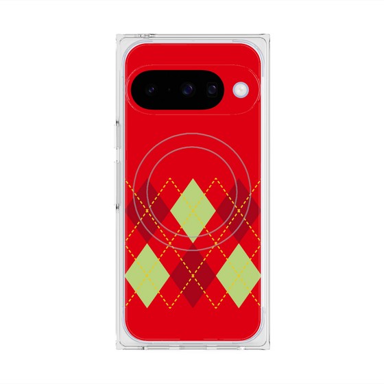 プレミアムスクエアケース with Pixelsnap［ Nordic Argyle - Red ］