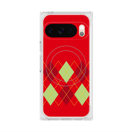プレミアムスクエアケース with Pixelsnap［ Nordic Argyle - Red ］