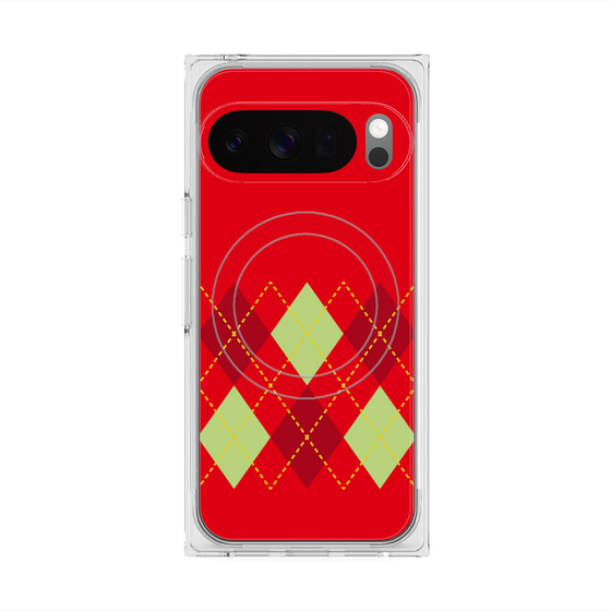 プレミアムスクエアケース with Pixelsnap［ Nordic Argyle - Red ］