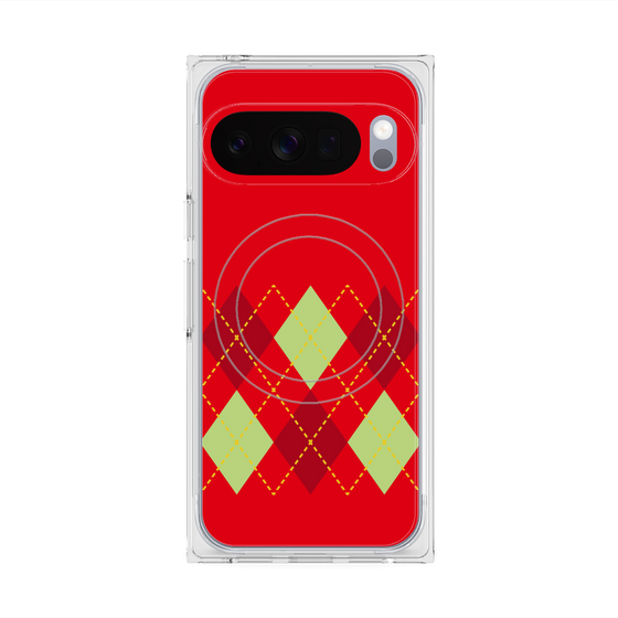 プレミアムスクエアケース with Pixelsnap［ Nordic Argyle - Red ］