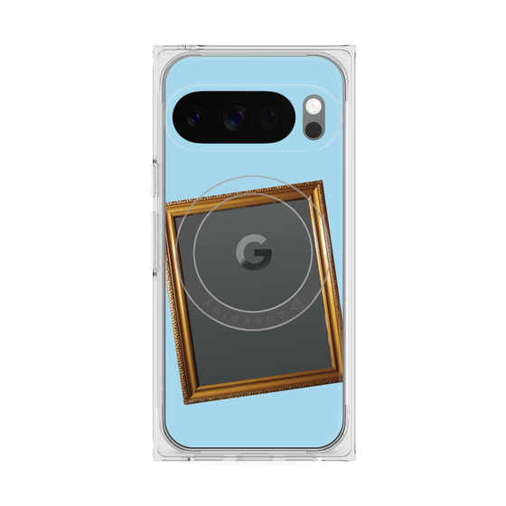 プレミアムスクエアケース with Pixelsnap［ Photo Frame - Light Blue ］
