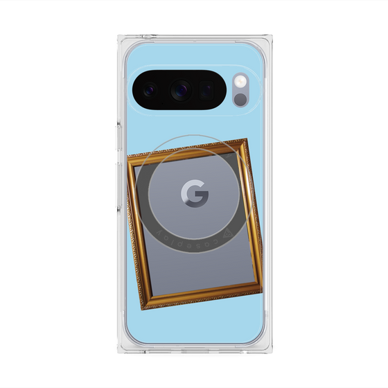 プレミアムスクエアケース with Pixelsnap［ Photo Frame - Light Blue ］