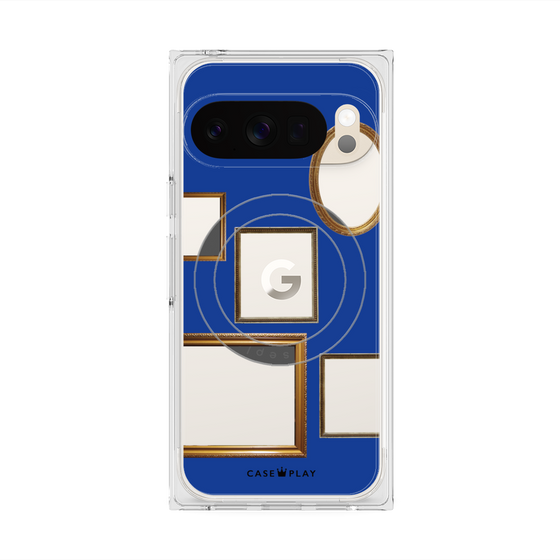 プレミアムスクエアケース with Pixelsnap［ Photo Frames - Blue ］