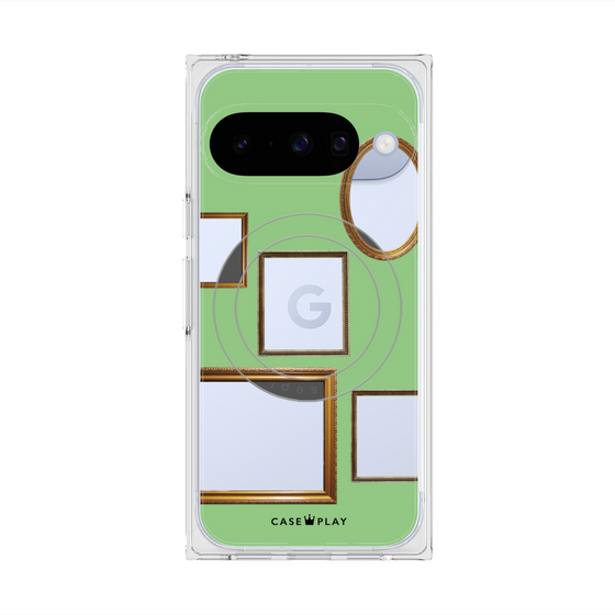 プレミアムスクエアケース with Pixelsnap［ Photo Frames - Light Green ］