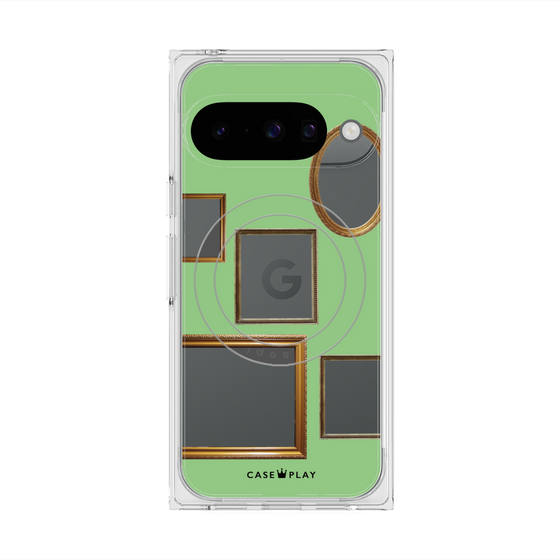 プレミアムスクエアケース with Pixelsnap［ Photo Frames - Light Green ］