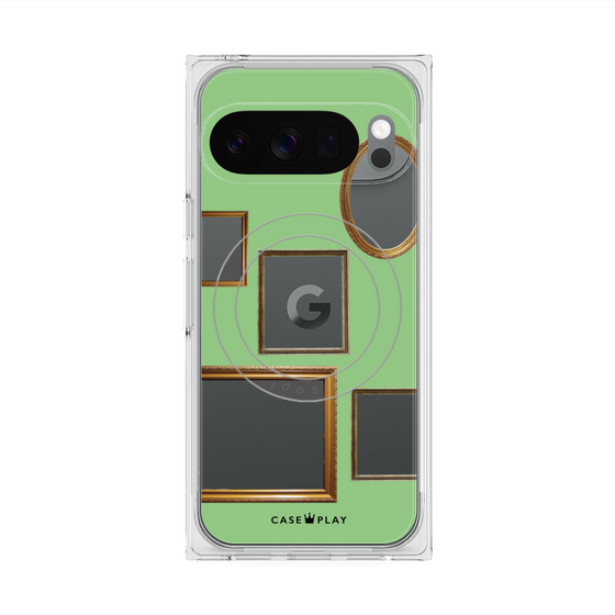 プレミアムスクエアケース with Pixelsnap［ Photo Frames - Light Green ］