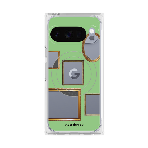 プレミアムスクエアケース with Pixelsnap［ Photo Frames - Light Green ］