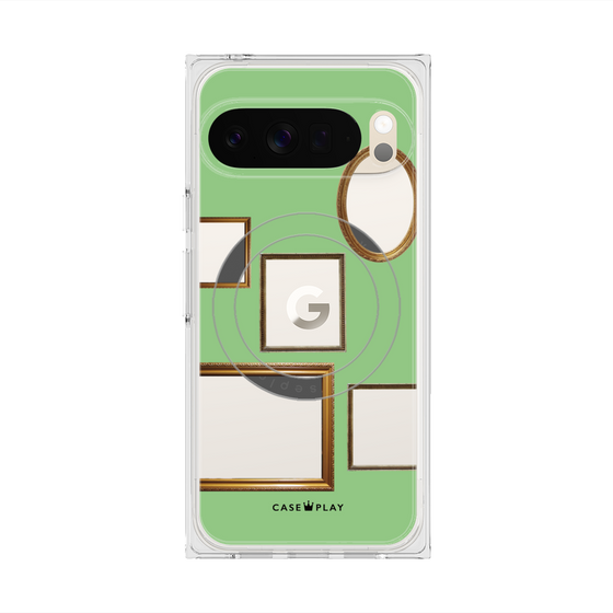 プレミアムスクエアケース with Pixelsnap［ Photo Frames - Light Green ］