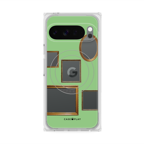 プレミアムスクエアケース with Pixelsnap［ Photo Frames - Light Green ］