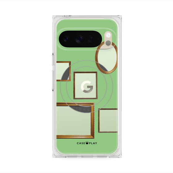 プレミアムスクエアケース with Pixelsnap［ Photo Frames - Light Green ］