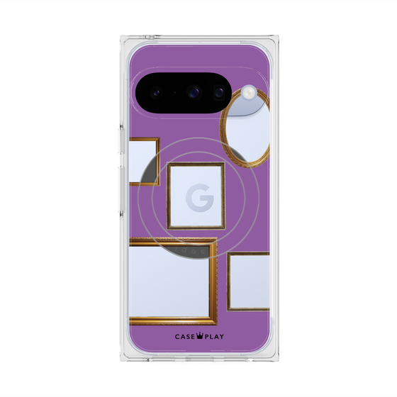 プレミアムスクエアケース with Pixelsnap［ Photo Frames - Purple ］